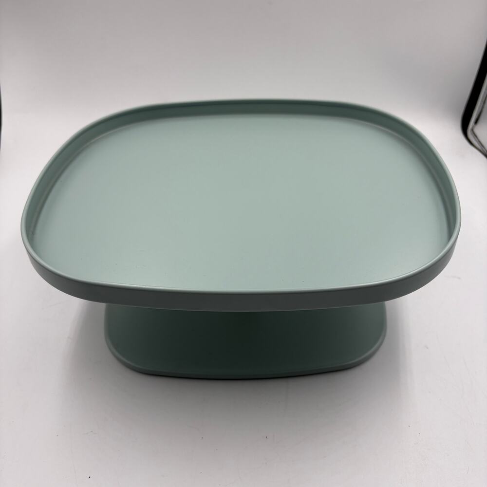 IKEA Krustistel Serving Display Stand Sage Green Metal Bamboo Pedestal